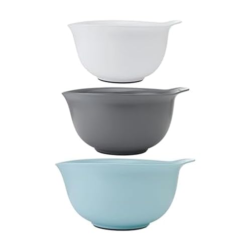 KitchenAid Universal Nesting Plastic Mixing Bowls, Set of 3, 2.5 quart, 3.5 quart, 4.5 quart, Mulitcolored - color: Mineral Water/White/Gray, size: Set of 3
