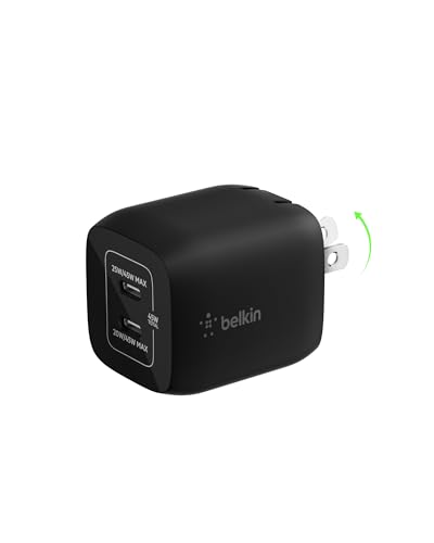 Belkin 45W Dual USB C Charger Block, PD3.0 w/ GaN - Super Fast Charging - Samsung Galaxy S25, Apple iPhone 17, Air, Pro, Pro Max, iPad, MacBook, AirPods, Apple Watch, Nintendo Switch 2 & More - Black - style: 45W Black