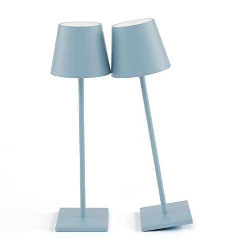 2 Packs Rechargeable LED Table Lamp,Outdoor Cordless Table Lamp Waterproof Portable, Stepless Dimmable Modern Lamp for Restaurant/Bedroom/Outdoor (Blue) - color: Blue-3000k, size: 2-Pack