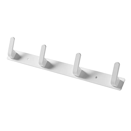 4 Hooks Matte White Bathroom Towel Hooks Mounted Wall Adhesive Heavy Duty Farmhouse Bath Coat Stick on Rack Hat Wall Hook Sticky White Kitchen Robe Rack Coat Hook White 4 Hooks Rack Towel for Bathroom - color: White, size: 13.19*1.18*1.38 inch（4hooks）