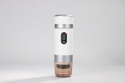 Portable Coffee Maker KF-JN-03 with Digital Display & 20 BAR Pressure – Hot & Cold Brew, Compatible with Coffee Grounds and Capsules, Compact Single-Serve Design with Transparent Cup & 60ml Tank - color: Silver