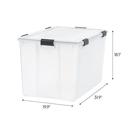 IRIS USA 156 Qt Storage Box with Gasket Seal Lid, BPA-Free, Made in USA - Heavy Duty Moving Containers with Tight Latch, Weather Proof Tote Bin, WEATHERPRO - Clear/Black - size: 156 Qt, style: 1 Pack