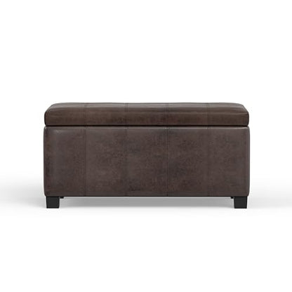 SIMPLIHOME Dover Storage Ottoman Bench - 36 inch Wide Upholstered Vegan Leather Rectangular Lift-Top Ottoman in Distressed Brown, Contemporary Bench for Living Room with Safety Hinges - color: Distressed Brown