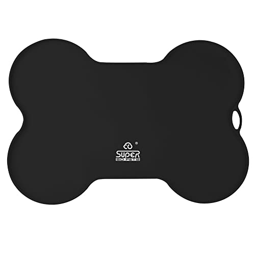 Super Design Dog Food Mat Dog Bowl Mat for Food and Water Silicone Non Spill Cat Feeding Mat Puppy Placemat Waterproof - 20.5" x 14.5", Black - color: Black-2