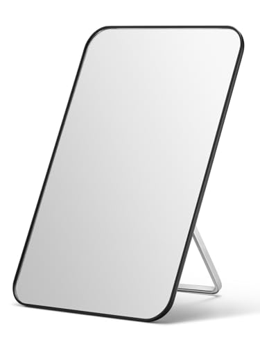 OMIRO Desk Makeup Mirror, 8 x 5 inches Table Mirror with Foldable Stand and Hanging Hole for Shaving and Travelling, Black - color: Black, size: 8"L x 5"W