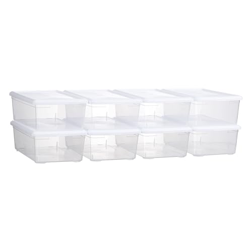 novelinks 8 Pack 6 Quart Clear Plastic Shoe Storage Bins with Lids (White) | Shoe Boxes Clear Plastic Stackable, Clear Shoe Storage Boxes, Shoe Containers, Shoe Bins, Craft Organizers and Storage - size: White 8Pack
