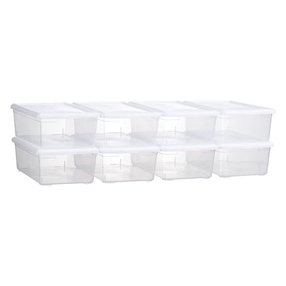 novelinks 8 Pack 6 Quart Clear Plastic Shoe Storage Bins with Lids (White) | Shoe Boxes Clear Plastic Stackable, Clear Shoe Storage Boxes, Shoe Containers, Shoe Bins, Craft Organizers and Storage - size: White 8Pack
