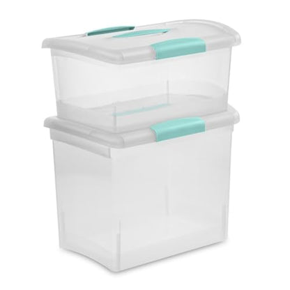 Sterilite Medium Nesting ShowOffs, Stackable Small Storage Bin with Latching Lid and Handle, Plastic Container to Organize Home, Clear, 18-Pack - size: Medium, style: 18 Pack