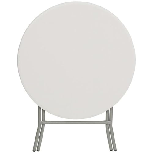 BOWERY HILL Round Folding Table, 31.5 in Diameter, Metal/Plastic, Granite White Finish, Non-Locking Legs, Waterproof and Stain Resistant, Compact Portable Table for RV, Camper, Outdoor Dining