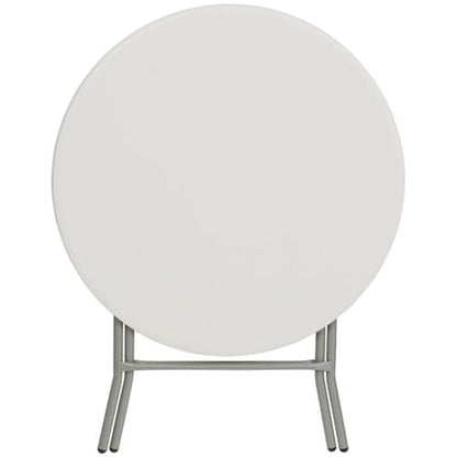 BOWERY HILL Round Folding Table, 31.5 in Diameter, Metal/Plastic, Granite White Finish, Non-Locking Legs, Waterproof and Stain Resistant, Compact Portable Table for RV, Camper, Outdoor Dining