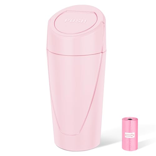 Car Trash Can, Leakproof Mini Car Garbage Can Cup Holder with Lid | Car Door Trash Bin with 20 Trash Bags, Vehicle Front Back Seat Organizers and Storage for Car, Home, Office, Pink - color: Pink