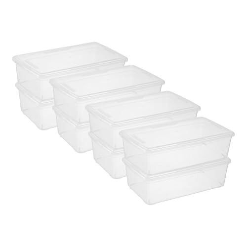 novelinks 8 Pack 6 Quart Clear Plastic Shoe Storage Bins with Lids (Clear) | Shoe Boxes Clear Plastic Stackable, Clear Shoe Storage Boxes, Shoe Containers, Shoe Bins, Craft Organizers and Storage - size: Clear 8Pack