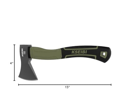 KSEIBI Hatchet with Sheath, Camping Axe for Splitting and Kindling Wood, Forged Steel Blade with Anti-Slip and Shock Reduction Handle Great Throwing Hatchets (Sausalito Green) - style: Sausalito Green