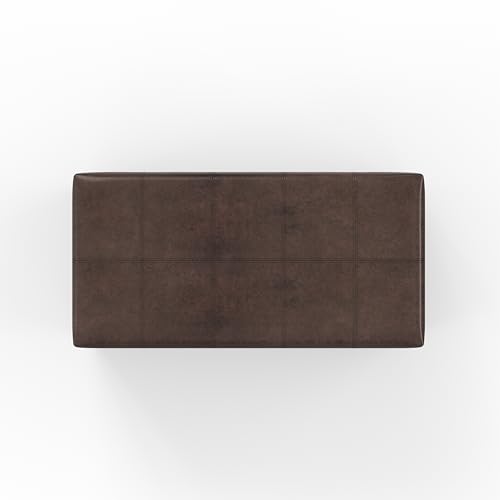 SIMPLIHOME Dover Storage Ottoman Bench - 36 inch Wide Upholstered Vegan Leather Rectangular Lift-Top Ottoman in Distressed Brown, Contemporary Bench for Living Room with Safety Hinges - color: Distressed Brown