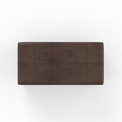 SIMPLIHOME Dover Storage Ottoman Bench - 36 inch Wide Upholstered Vegan Leather Rectangular Lift-Top Ottoman in Distressed Brown, Contemporary Bench for Living Room with Safety Hinges - color: Distressed Brown