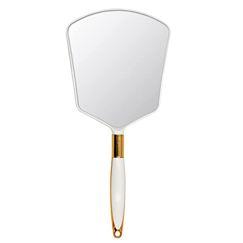 Eaoundm Hand Held Mirror with Handle, Makeup Hand Mirror with Hook Hole for Bathroom and Bedroom, Barbers Haircut Mirror for Home and Salon (6 W X6.8 L inchs, White) - color: White, size: 13"L x 6"W