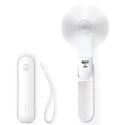 JISULIFE Portable Handheld Fan, Mini Personal 3-In-1 with Power Bank&Flashlight, 12-19 Hrs USB Rechargeable Battery Pocket Fan for Travel/Summer/Vacation/Concert, Essential Gifts for Men/Women-White - color: White