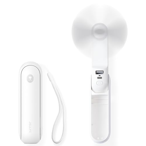 JISULIFE Portable Handheld Fan, Mini Personal 3-In-1 with Power Bank&Flashlight, 12-19 Hrs USB Rechargeable Battery Pocket Fan for Travel/Summer/Vacation/Concert, Essential Gifts for Men/Women-White - color: White
