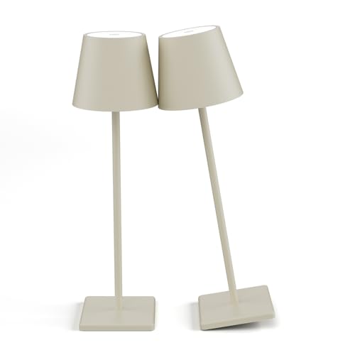 2-Pack LED Cordless Table Lamp, Rechargeable Battery Desk lamp 5000mAh Battery Operated Stepless Dimming Modern Portable Table Light for Restaurant/Bedroom/Outdoor IP54 Waterproof (Off White) - color: Off White-3000k, size: 2-Pack