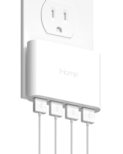iHome Slim 4-Port USB Wall Charger, AC Pro Multiport Plug Adapter, Phone Charging Block with 4 Ports, Flat USB Wall Adapter for Home & Travel - color: White, size: 4-Port USB Charger