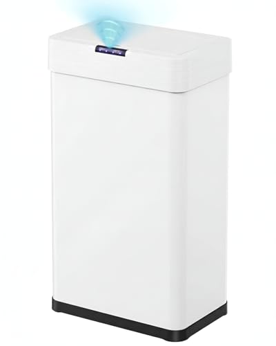 TLSUNNY 16 Gallon Motion Sensor Trash Can,Touchless Automatic Garbage Can,Brushed Stainless Steel Smart Bin,with Bag Holder,Soft Close Lid,for Kitchen,Office,RV,Bedroom,Living Room (White, 60L) - color: White, size: 60L