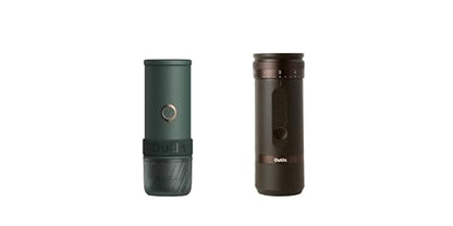 OutIn Mino with Fino, Portable Electric Espresso Machine with Portable Electric Coffee Grinder (Green & Brown)