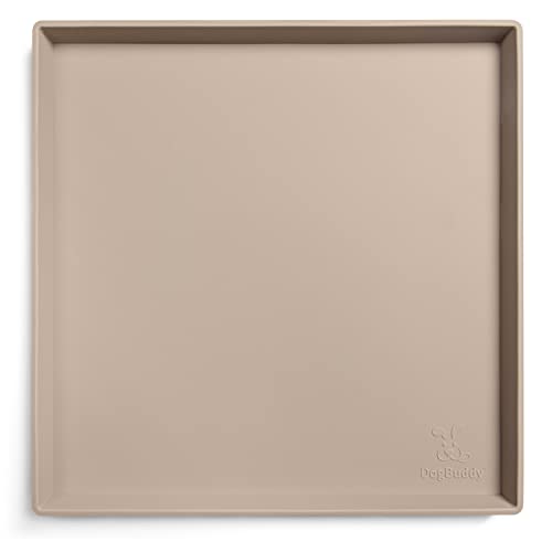DogBuddy Dog Food Mat – Waterproof Dog Bowl Mat for Food and Water, Silicone Pet Feeding Mats for Floors, Non-Slip Placemat with High Edges for Dogs Bowls, Puppy Essentials (XS: 11" x 11", Taupe) - color: Taupe, size: Extra Small: 11" x 11"