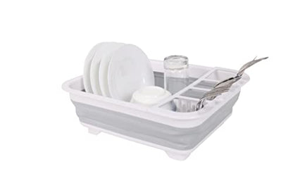 J&V TEXTILES Collapsible Dish Drying Rack - Popup for Easy Storage, Drain Water Directly into The Sink, Room for Eight Large Plates, Sectional Cutlery and Utensil Compartment, Compact (Gray) - color: Gray