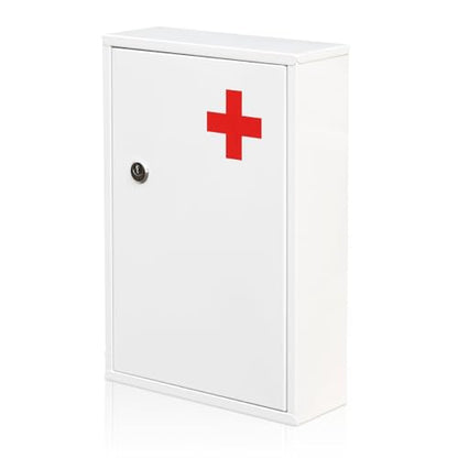 Ydocabinit Steel Wall-Mount Lockable Medical Cabinet, 2-Tier Medical Box with Key, Metal Storage Box, Medicine Organizer Secure Large Capacity, First Aid Cabinet for Bathroom School 12.59×8.46×3.14"
