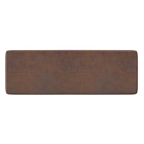 SIMPLIHOME Carlson Ottoman Bench - 45 inch Wide Upholstered Vegan Leather Rectangle Ottoman in Distressed Chestnut Brown, Mid Century Modern Bench for Bedroom or Living Room with Padded Seat - color: Distressed Chestnut Brown, style: Ottoman Bench