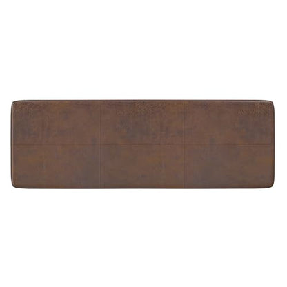 SIMPLIHOME Carlson Ottoman Bench - 45 inch Wide Upholstered Vegan Leather Rectangle Ottoman in Distressed Chestnut Brown, Mid Century Modern Bench for Bedroom or Living Room with Padded Seat - color: Distressed Chestnut Brown, style: Ottoman Bench