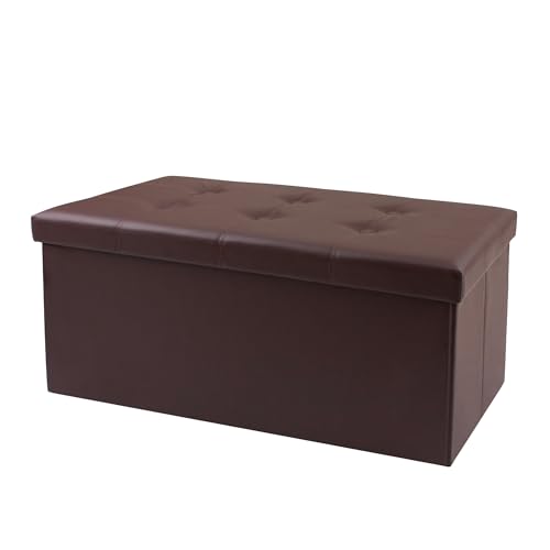 30 Inches Folding Storage Ottoman Bench, Faux Leather Footstool Ottoman, Storage Trunk Footrest for Bedroom, Living Room and Hallway, Support 350lbs, Brown(Brown line) - color: Brown(brown Line)