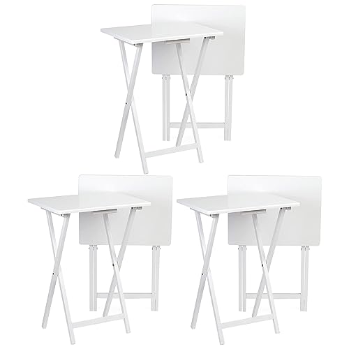 PJ Wood Conventional Solid and Sturdy Wood Construction Portable Folding TV Snack Tray Table Desk Serving Stand, White (6-Piece Set) - color: White, size: 6-Piece Set