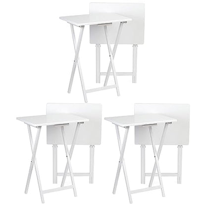 PJ Wood Conventional Solid and Sturdy Wood Construction Portable Folding TV Snack Tray Table Desk Serving Stand, White (6-Piece Set) - color: White, size: 6-Piece Set