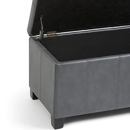SIMPLIHOME Dover Storage Ottoman Bench - 36 inch Wide Upholstered Vegan Leather Rectangular Lift-Top Ottoman in Stone Grey, Contemporary Bench for Living Room with Safety Hinges - color: Stone Grey