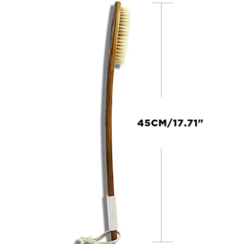 ICANdOIT-17.71Inch Natural Boar Bristles Anti-Slip Long Handle Bath Brush,Bent Handle Shower Scrubber for Exfoliating,Shower Back Brush,Exfoliation Set with Pumice Stone (1 Pack) - size: Boar Bristles 17.71 Inch(Pack of 1)