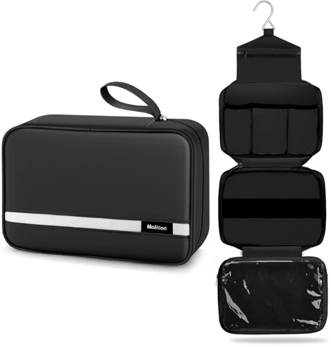 Maliton Toiletry Bag for Men & Women Travel Toiletry Bag Hanging Toiletry Bag Hygiene Bag with 4 Compartments Waterproof Bathroom Shower Bag for Traveling(Black) - color: Black