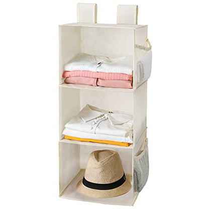 MAX Houser 3-Shelf Hanging Closet Organizer with 2 Velcro, Beige | Hanging Sweater Organizer, Foldable Hanging Shelves for Closet - color: Beige