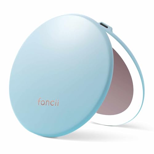 Fancii Taylor Rechargeable Compact Makeup Mirror with LED Lights, 10x /1x Magnifying, 3 Light Settings, Large 5” Wide | Travel Mirror for Purses (Soft Sky) - color: Soft Sky