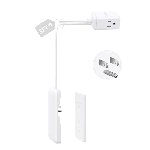 NUTICT 3FT Flat Extension Cord with Outlet Cover, ETL Listed, 900 Joules Surge Protector Power Strip with 3 Outlets, 13A/1625W, 3 Prong Outlet Extender for Indoor Kitchen Bathroom Behind TV, White - color: White, size: 3ft(3 Prong Plug&Ground Pin UP), sty