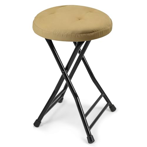 COOZMENT Folding Stool with Seat Cushion, Folding Chair with Handle,Folding Bar Stool with Non-Slip Feet,600 lbs Capacity,Indoor and Outdoor Foldable Stool for Adults(13"×11.5"×18") - color: Black, size: 18-Inch with cushion,Set of 1
