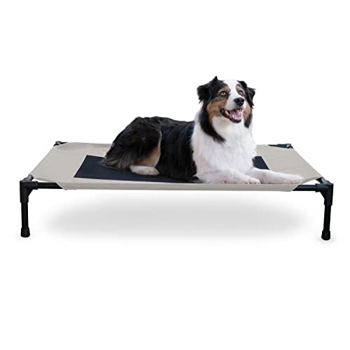 K&H Outdoor Elevated Dog Bed - Cooling Raised Dog Bed for Medium & Large Pets, Breathable Mesh Center Hammock Design, Indoor/Outdoor Washable Cover, Portable Metal Frame, Taupe, Large 42x30in - color: Taupe/Black Mesh, size: Large 42"L x 30"W