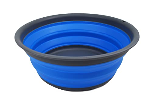 SAMMART 7.5L (1.98 Gallon) Collapsible Tub - Foldable Dish Tub - Portable Washing Basin - Space Saving Plastic Washtub (Grey/Blue) - color: Grey/Blue