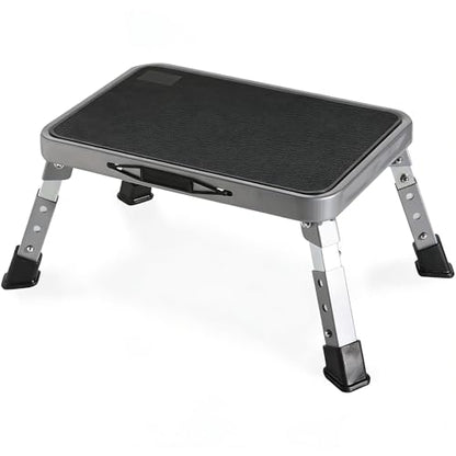 Double Elite 3 Levels Adjustable Folding Step Stools for Adults, Sturdy Metal RV Step, Safer Foldable Small Kitchen Stepping Stool Seniors Bed, Multi-Use Office Foot Stool Under Desk - color: Gray/Black