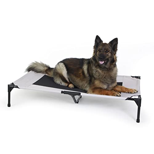K&H Outdoor Elevated Dog Bed - Cooling Raised Dog Bed for Large & Extra-Large Pets, Breathable Mesh Center Hammock Design, Indoor/Outdoor Washable Cover, Portable Metal Frame, Taupe, XL 50x32in - color: Taupe/Black Mesh, size: X-Large 50"L x 32"W