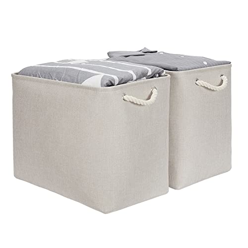 DULLEMELO 2-Pack Large Storage Baskets for Organizing Canvas Fabric Storage Basket Bins With Rope Handles for Shelf Clothes Empty Gift Basket (Beige) - color: yBeige-Rope Handles, size: Extra Large-17"x12"x15"
