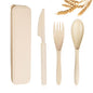 YDYTOP Reusable Travel Utensils Set with Case, Beige Wheat Straw Portable Knife Fork Spoons Tableware, Eco-Friendly BPA Free Cutlery for Kids and Adults as Travel Picnic Camping Utensils - color: 1 Sets - Beige