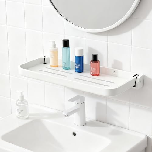 RV Aluminum Folding Wall Shelf - Waterproof and Rust-Proof Space Save Wall-Mounted Folding Small Shelf for Bathroom, Laundry, Kitchen,RV,Campers,Boat etc (White 2PCS, 11.8inch)