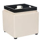 Adeco 17-inch Square Storage Ottoman with Reversible Tray Top, Upholstered Fabric Cube Footrest Stool & Coffee Table for Living Room, Bedroom, and Small Spaces, Beige - color: Beige With Tray