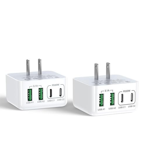 2-Pack 40W Flat USB C Charger Block Slim Wall Charger Multiple Ports Fast Charging Adapter with PD & QC 3.0 Compatible with iPhone 16 15 14 13 12 11 Pro Max XS XR 8 7 Samsung Galaxy iPad and More - color: Flat White 2Pack